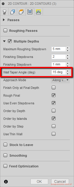 wall taper angle fusion 360